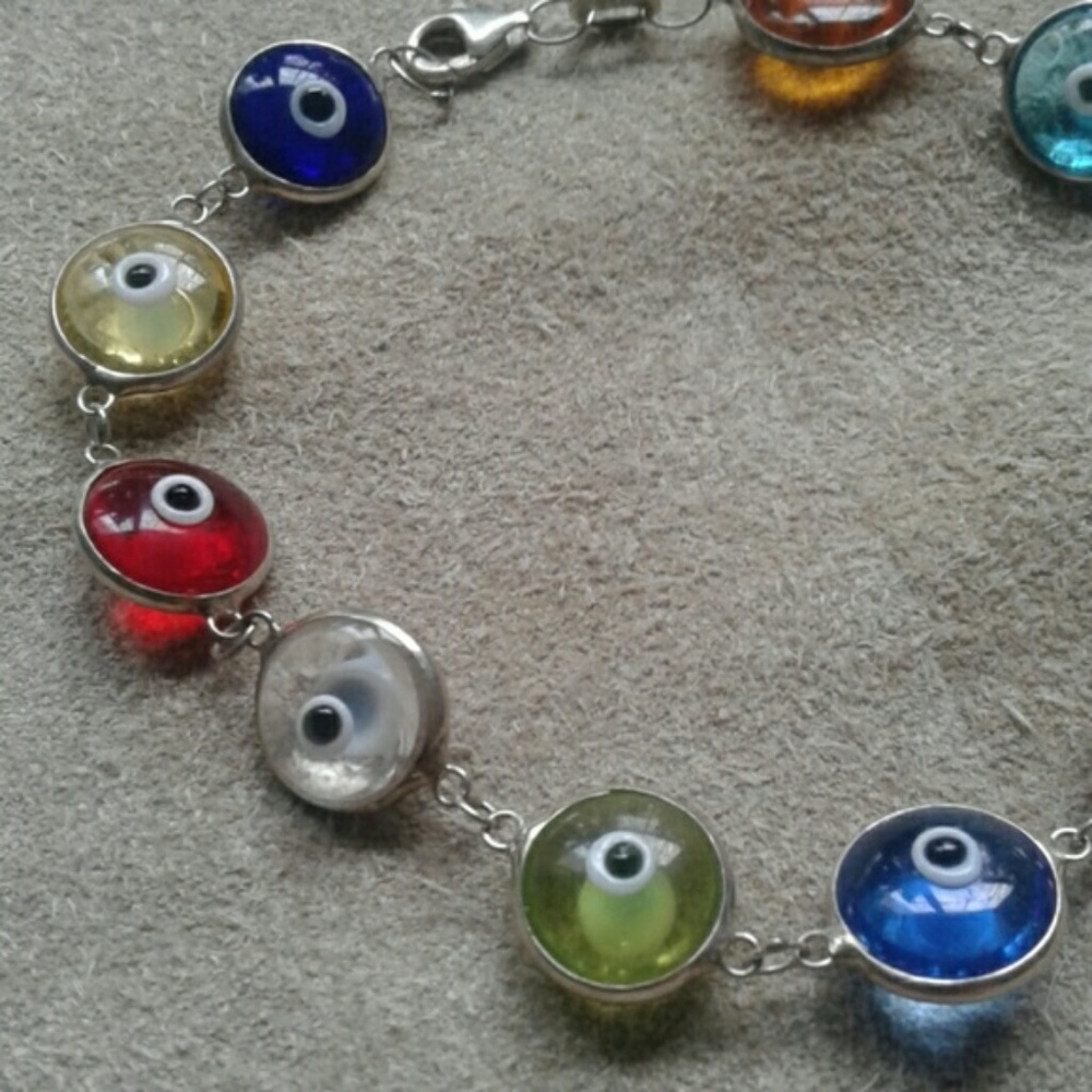Sterling silver and crystal evil eye bracelet